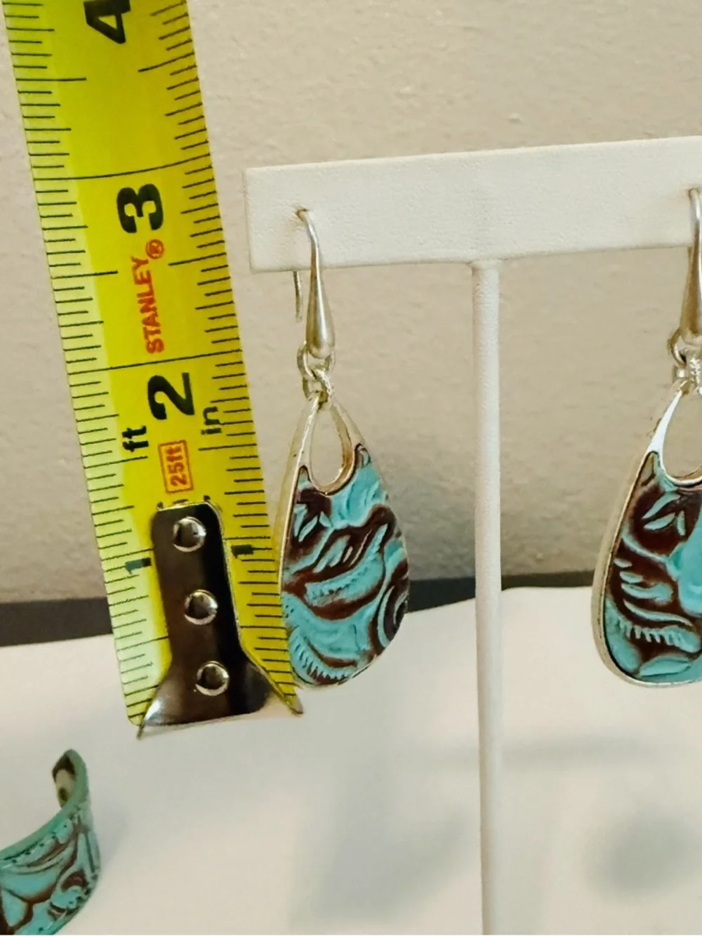 Patricia Nash Turquoise Tooled Leather Teardrop Earrings Western Boho Statement